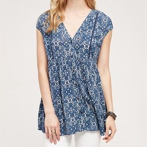 NWT Anthropologie Vanessa Virginia boho print tunic top blouse L